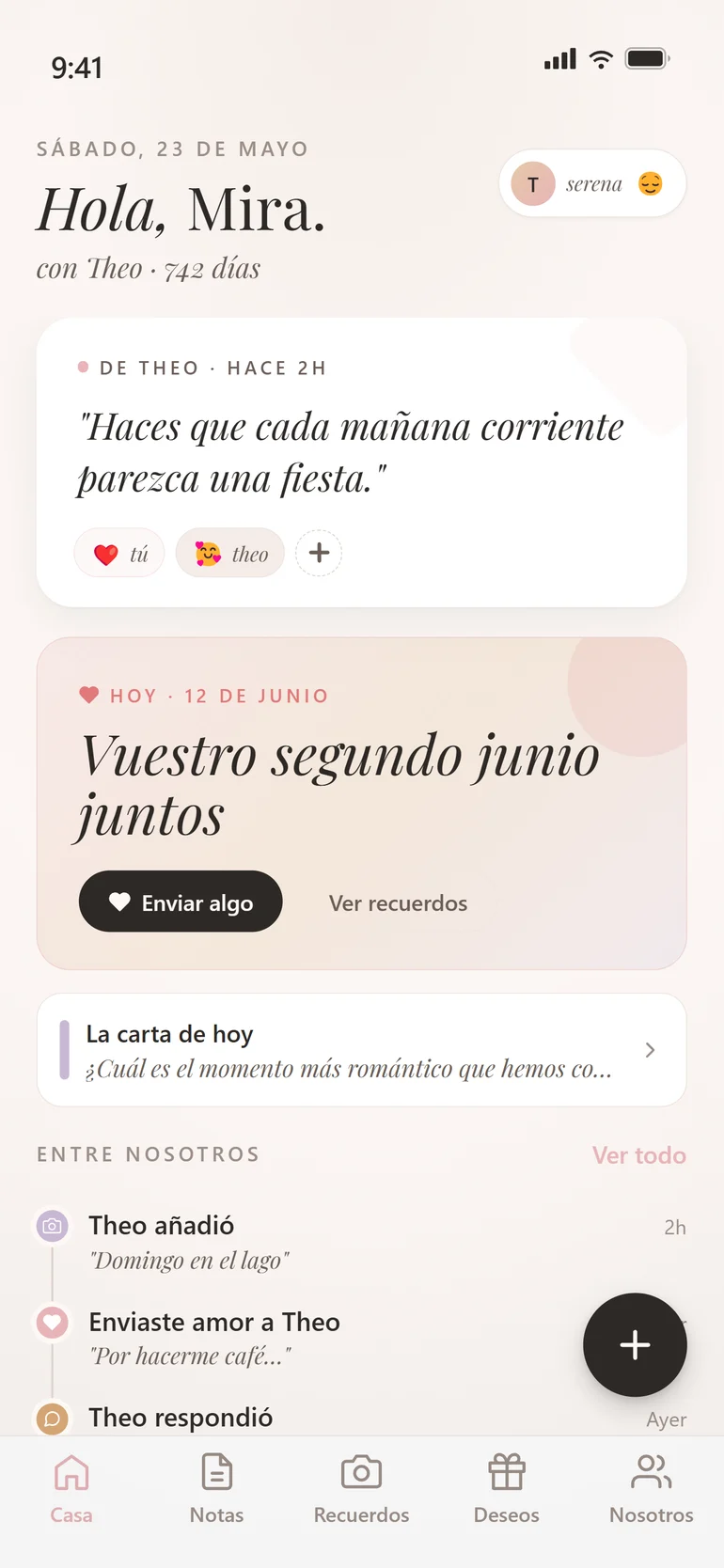 Pantalla de inicio de Amorno