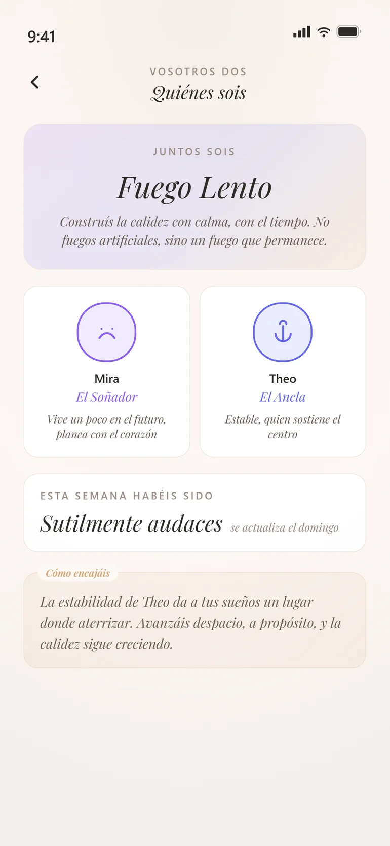 Pantalla de Personalidad