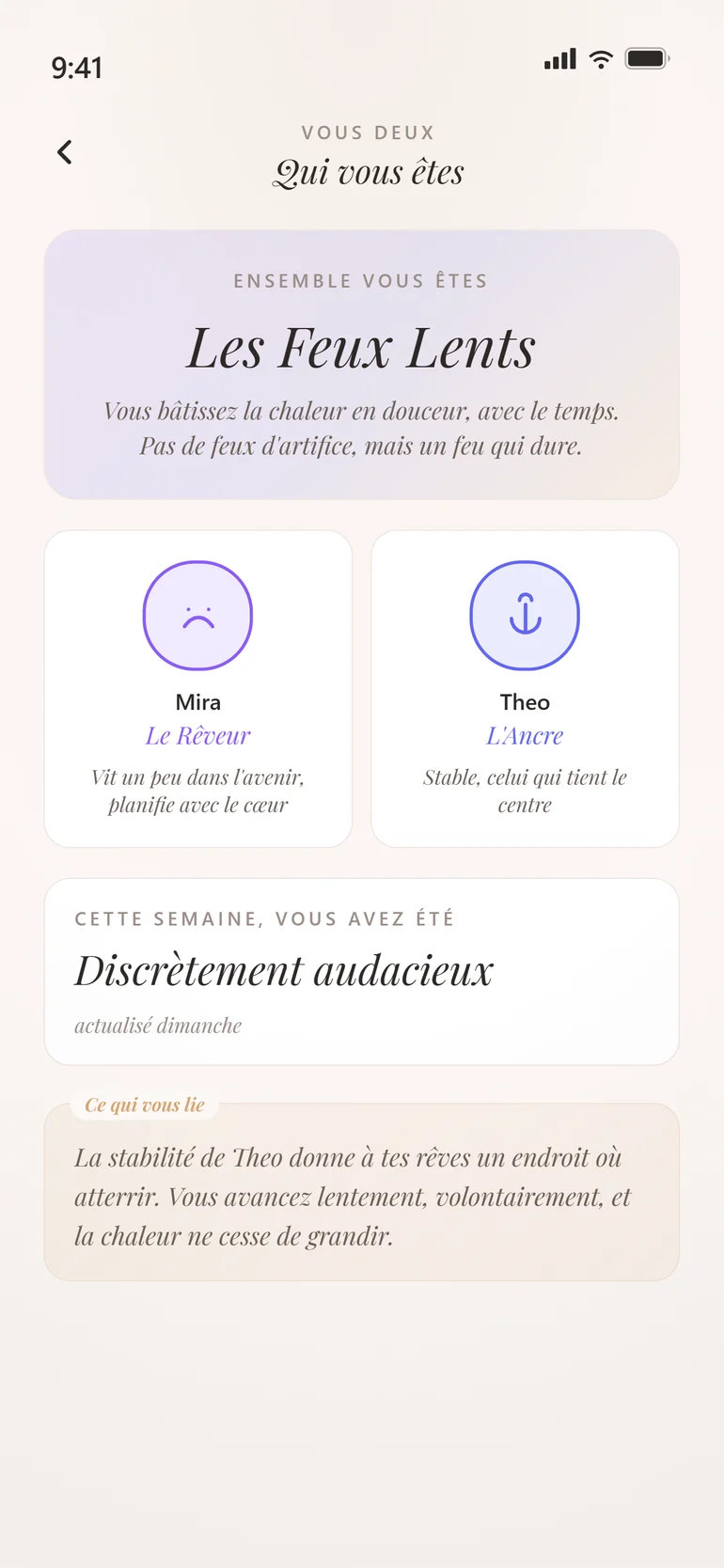 Écran Personnalité