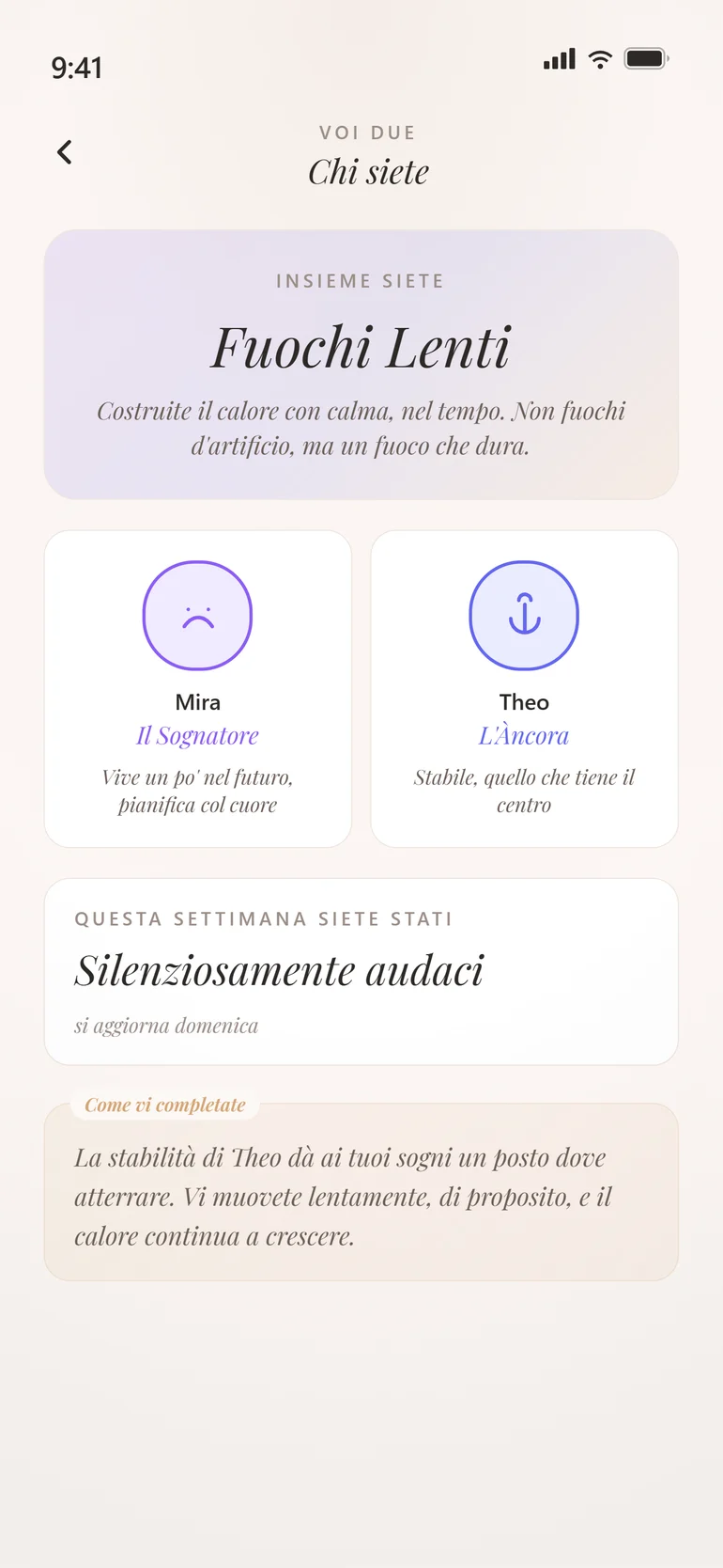Schermata Personalità