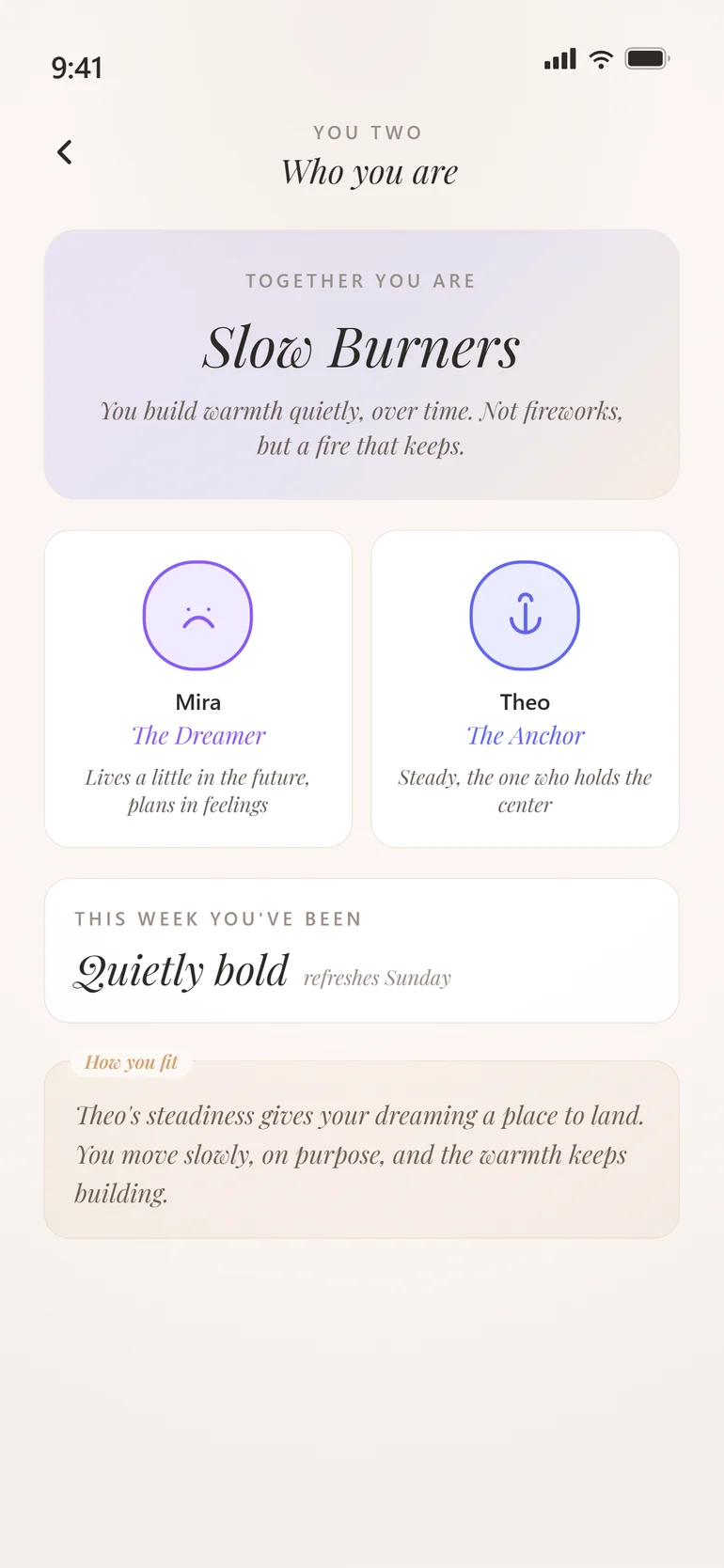 Personality screen