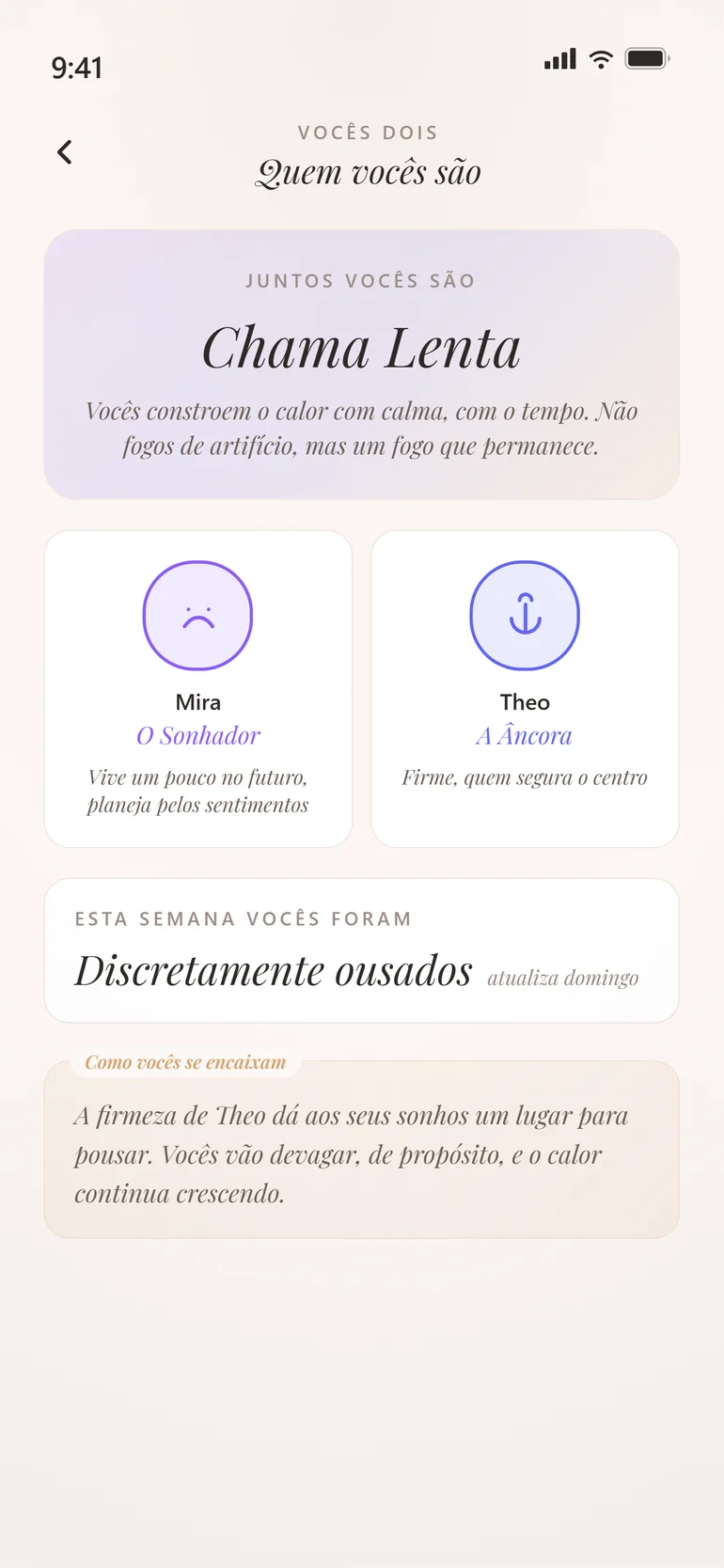 Tela de Personalidade