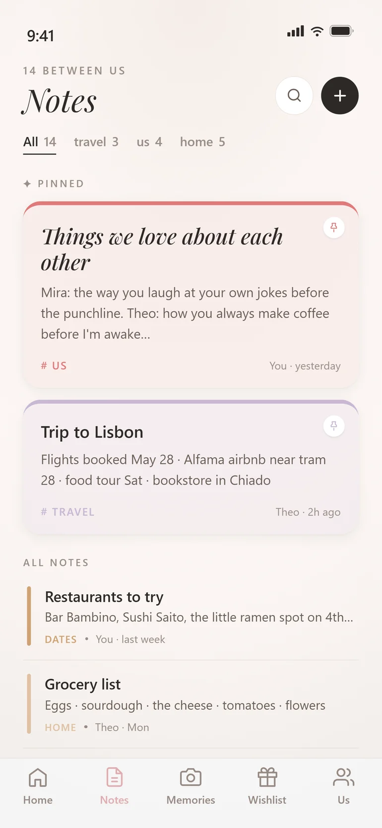 Amorno shared notes screen