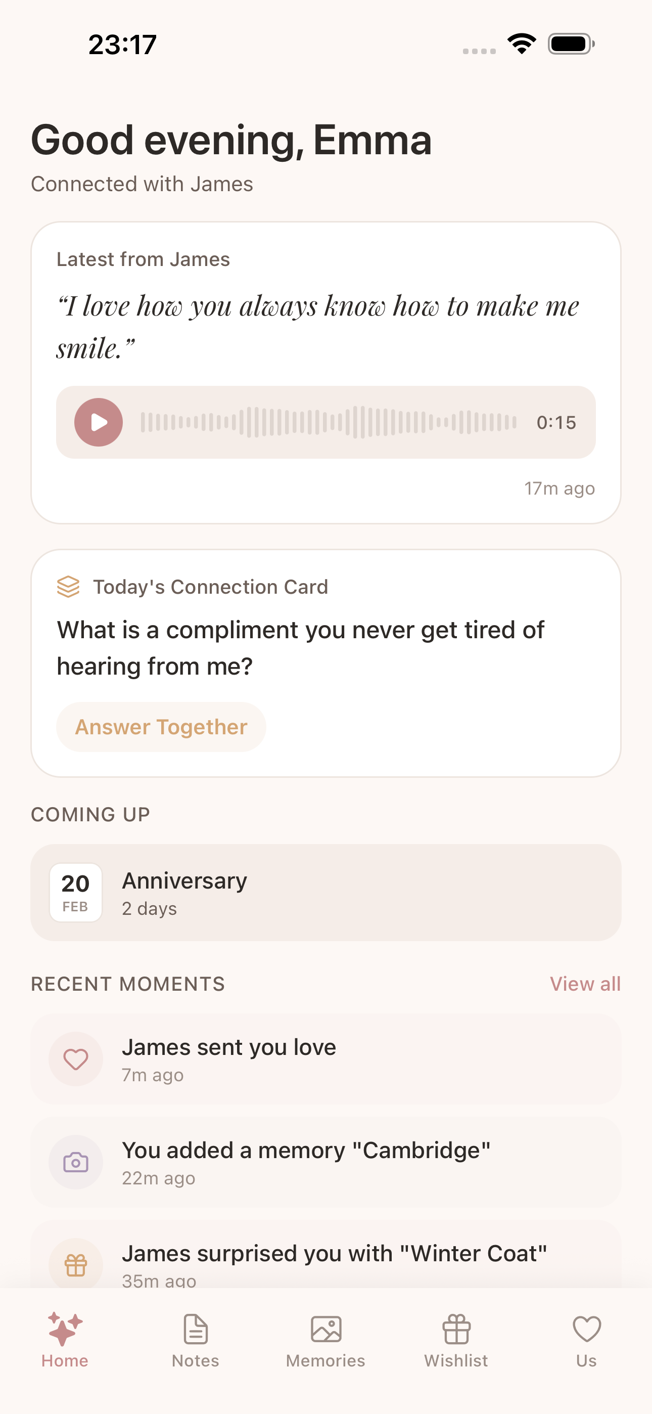 Amorno app home screen