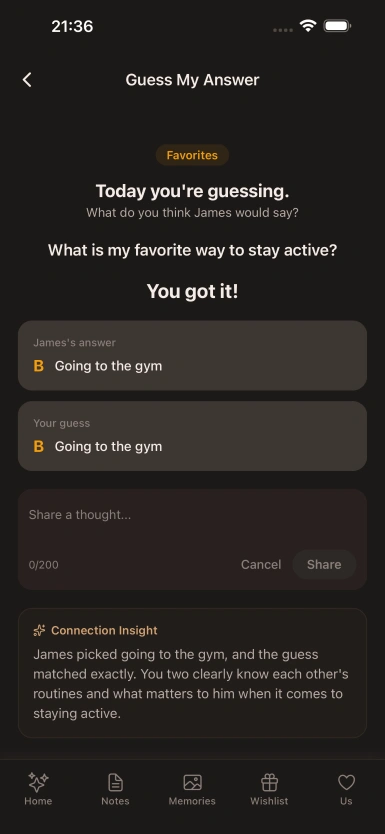 Couple Quiz Game screen