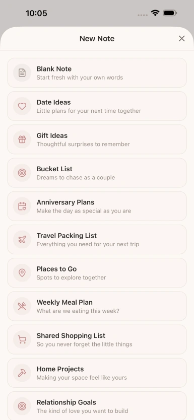 Amorno note templates screen