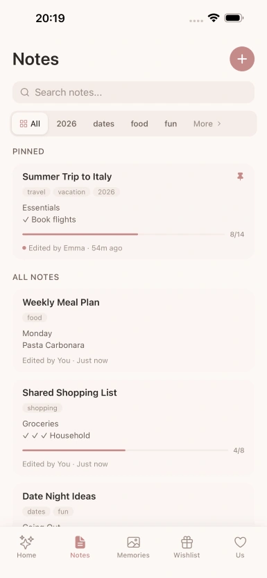 Amorno shared notes screen