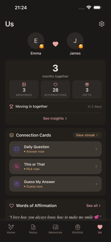 Connection Cards interface