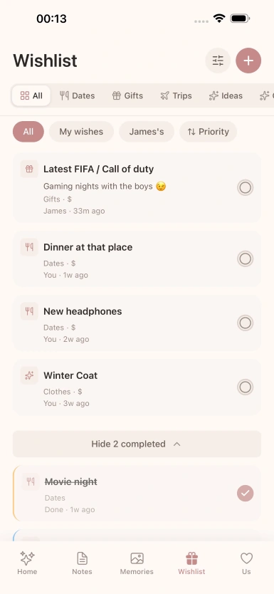 Couple Wishlists feature